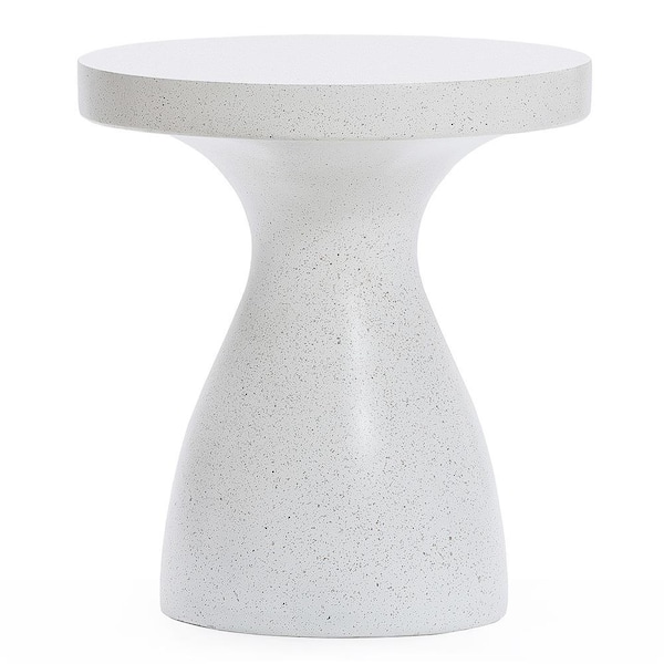 LuxenHome White and Speckled Gray Round Composite Outdoor Side Table