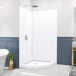 DreamStone 38 in. L x 38 in. H W x 84 in. H Corner Shower Kit with Shower Wall and Shower Pan in Traditional White