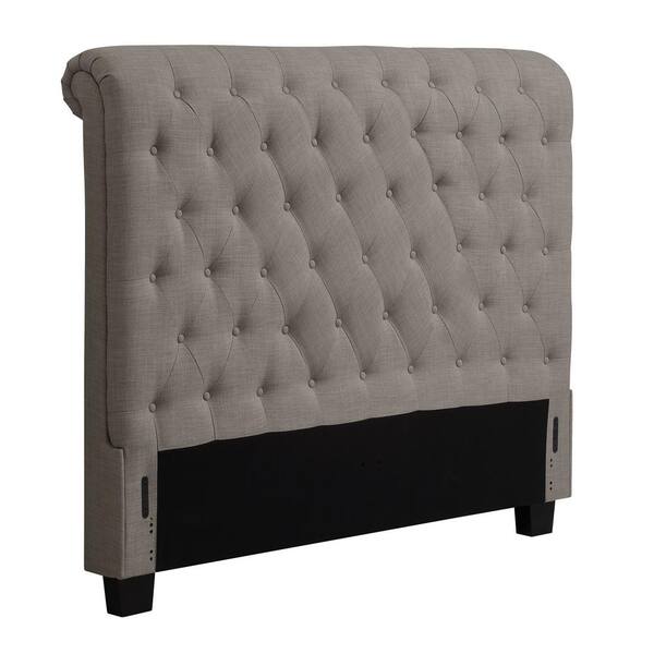 Modus Furniture Geneva Royal Gray Dolphin Linen California King Headboard with Tufted Chesterfield Design