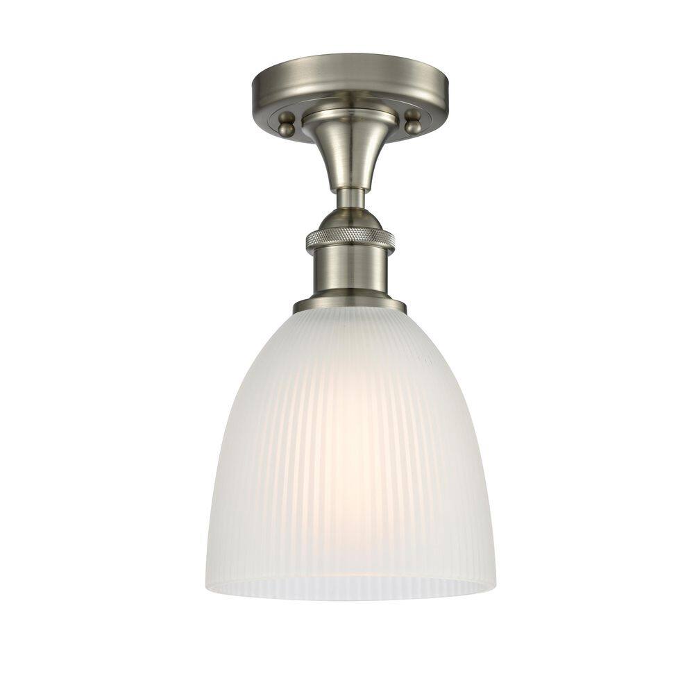 Castile 6 in. 1-Light Satin Nickel Industrial Flush Mount with Seeded Glass Shade price history on PriceWatchPro