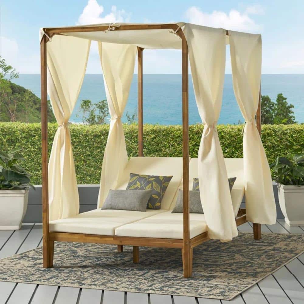 Acacia Wood Outdoor Daybed with Adjustable Chaises and Beige Cushion price history on PriceWatchPro