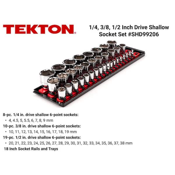 1/4,3/8,1/2 in. Drive 6-Point Socket Set with Rails, 37-Piece (4-38 mm)