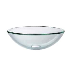 17 in. Glass Vessel Sink in Clear with Pop-Up Drain and Mounting Ring in Chrome