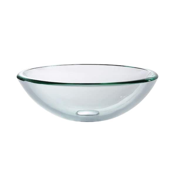 KRAUS 17 in. Glass Vessel Sink in Clear with Pop-Up Drain and Mounting Ring in Chrome