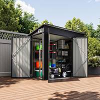 Sizzim 8 ft. W x 4 ft. D Outdoor Metal Lean to Storage Shed with Vents, Triple Lockable Door for Garden MBP-IS302BK02