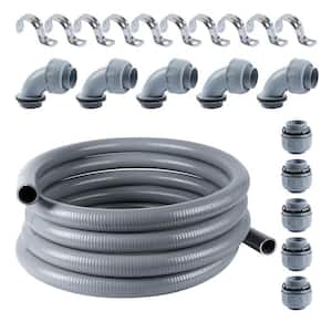 1-1/4 in. x 25 ft. Gray Non-Metallic PVC Flexible Liquid Tight Conduit with Conduit Connector Fittings UL Certification