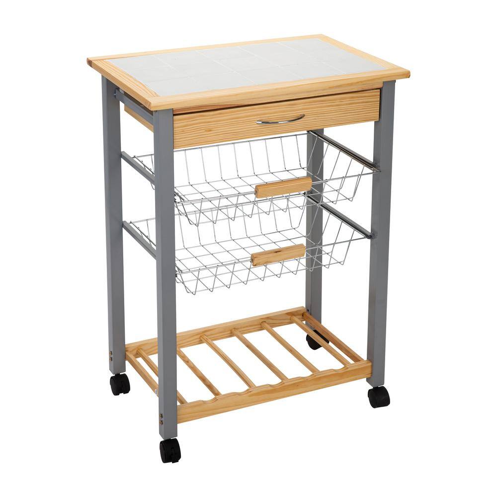 OIA Natural Kitchen Cart with Baskets NH34122W1P The Home Depot