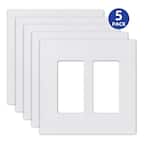 2-Gang Midsize Screwless Decorator/Rocker Wall Plate, White (5-Pack)
