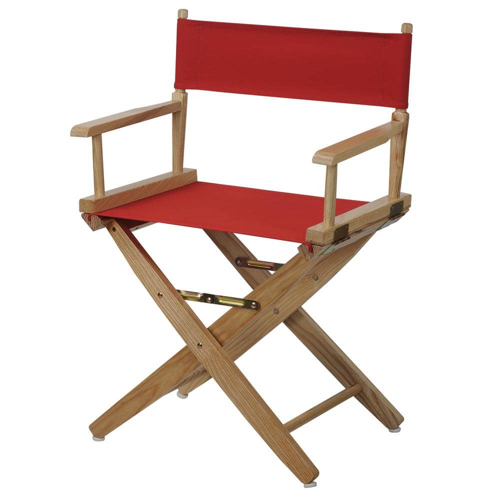 18 in. Seat Height Extra-Wide Natural Frame/Red Canvas New, Solid Wood Folding Chair, Set of 1 price history on PriceWatchPro