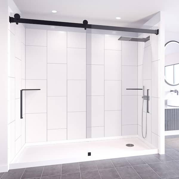 NuVo Winter White-Tetherow 60 in. x 32 in. x 83 in. Base/Wall/Door Rectangular Alcove Shower Stall/Kit Matte Black Right