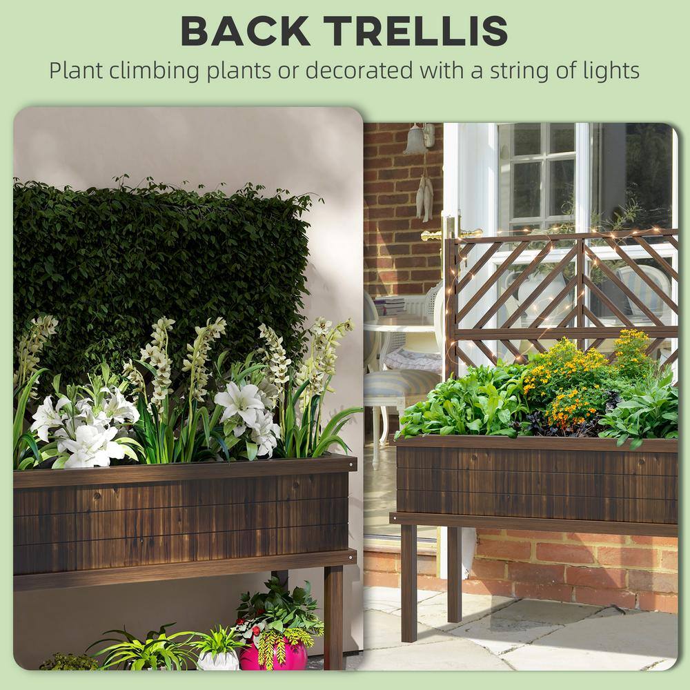 Carbonized Wood Raised Garden Bed with Trellis for Climbing Plants