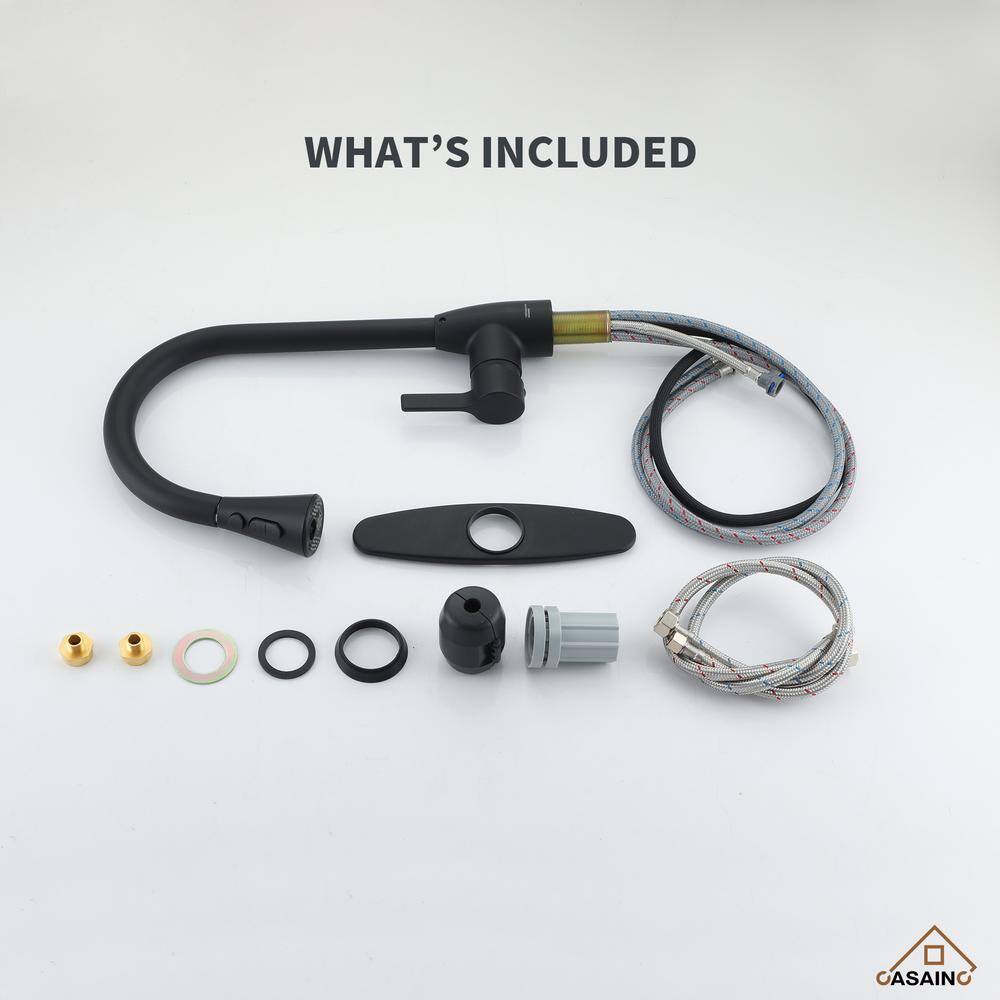 Matte Black Metal Kitchen Faucet with Pull-Out Spray
