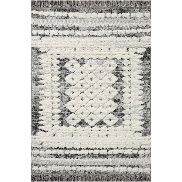 Home Decorators Collection Jerome Charcoal / Ivory 3 Ft. 11 In. x 5 Ft. 7 In. Abstract Boho Boho Shag Area Rug
