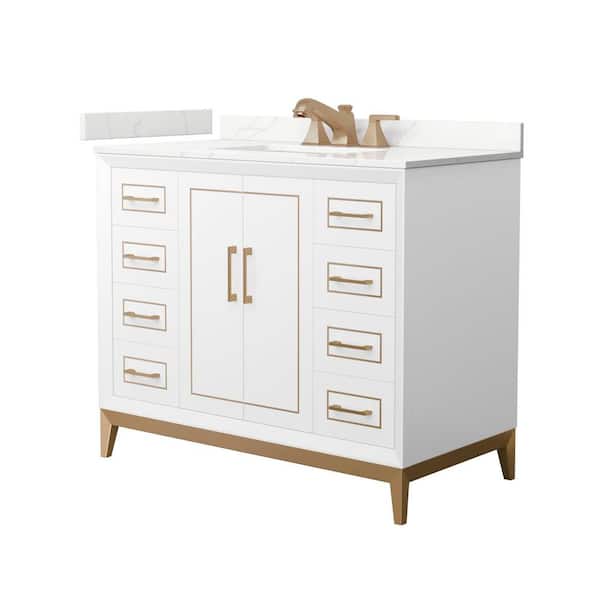 Wyndham Collection Marlena 42 in. W x 22 in. D x 35.25 in. H Single Bath Vanity in White with Giotto Quartz Top