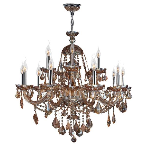 Worldwide Lighting Provence 15-light Polished Chrome with Amber Crystals Medium 2-tier Chandelier