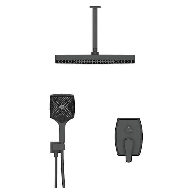 Tahanbath Antique Single Handle 3-Spray Square High Pressure Shower Faucet in Matte Black (Valve Included)