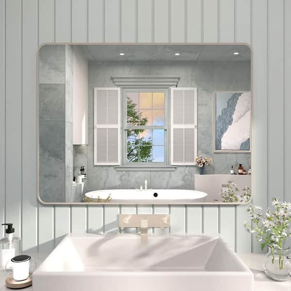 48 in. W x 36 in. H Rectangular Framed Wall Bathroom Vanity Mirror in Brushed Nickel
