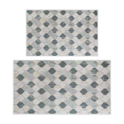 Moroccan Beige/Gray 44 in. x 24 in. and 31.5 in. x 20 in. Washable, Thin, Multipurpose Kitchen Rug Mat (Set of 2)