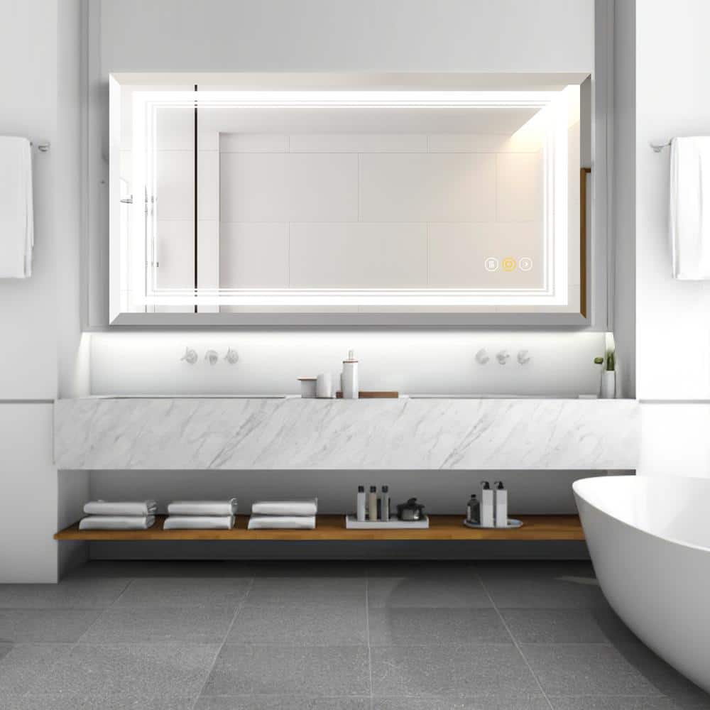 NT 60 in. W x 36 in. H Rectangular Frameless Dimmable Anti-Fog Memory Wall 