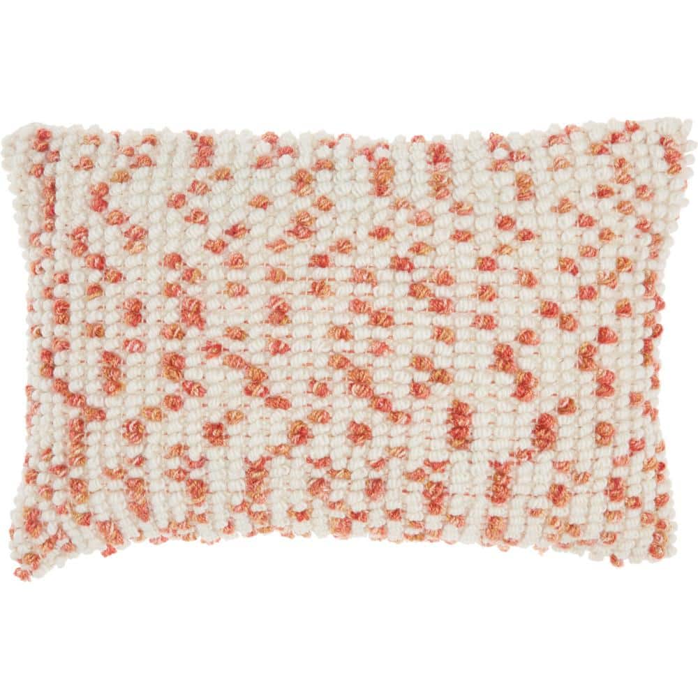 Coral and White Embroidered Square Throw Pillow Set
