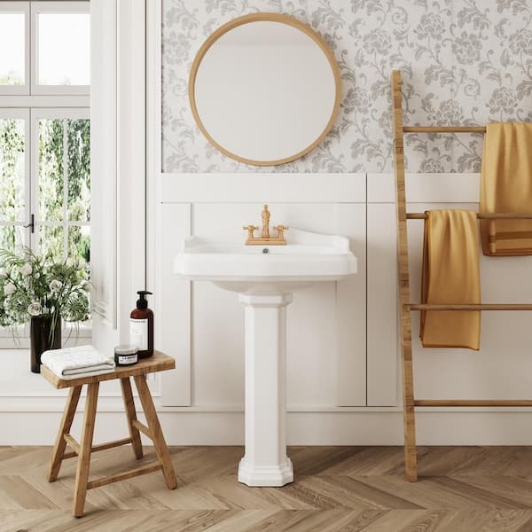 23 in. W x 19 in. D Rectangular Vitreous China Pedestal Bathroom Sink in White with Overflow