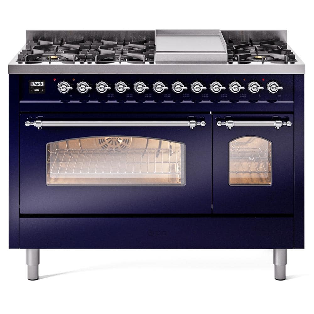 ILVE Nostalgie II 48 in. 8-Burner Plus Griddle Double Oven Natural Gas ...