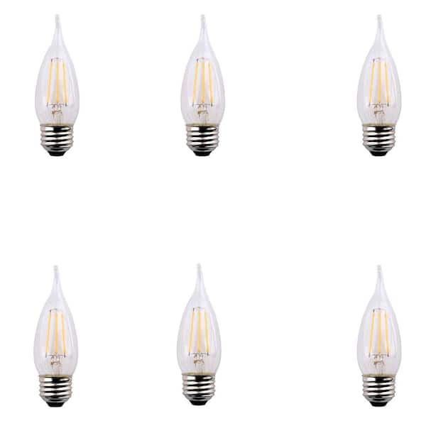 Lighting Science 60-Watt Equivalent B11 Flame Tip E26 Base Dimmable Clear Glass Filament LED Light Bulb Soft White (6-Pack)