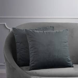 Signature Distance Blue Grey Gray Velvet Cushion Cover - 18 in. W x 18 in. L (Pair)