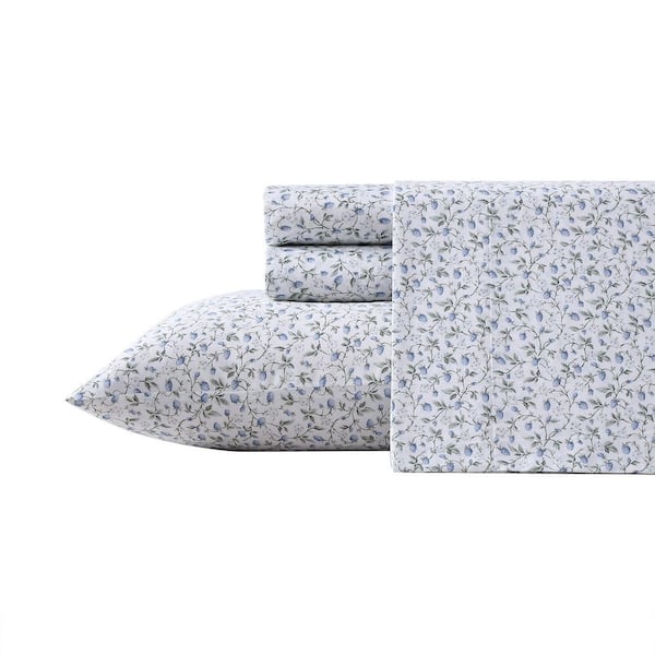 Laura Ashley Bramble Vine 4-Piece Green Cotton Queen Sheet Set