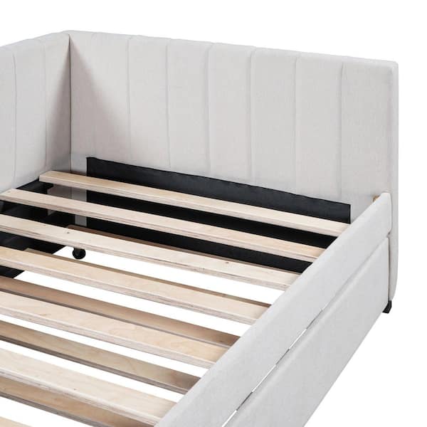 Beige Wood Frame Twin Size Daybed with Trundle Twin Size Sofa Bed Frame