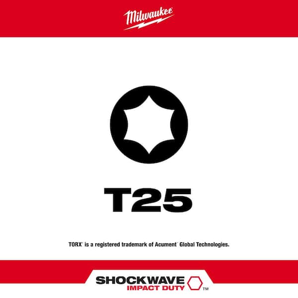 Milwaukee SHOCKWAVE Impact Duty 2 in. T25 Torx Alloy Steel Screw Driver Bit  (5-Pack) 48-32-4685 - The Home Depot