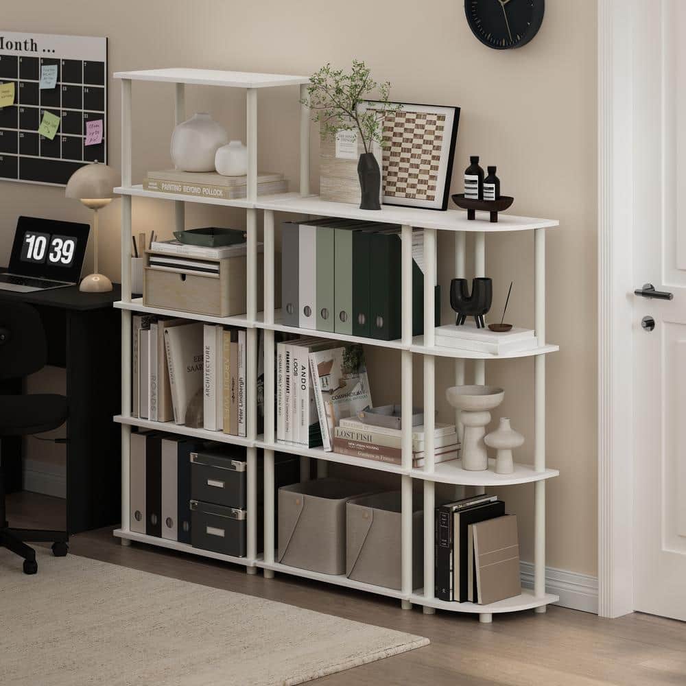 White Composite Wood 4-Tier Corner Display Rack