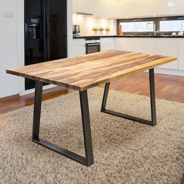 Sheesham 63 in. Rectangle, Rosewood Wood Top with Black Metal Frame Dining Table, Seats 6