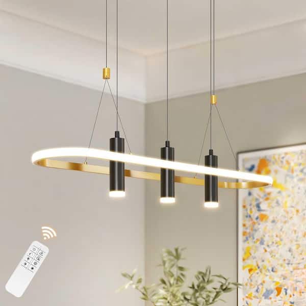 ARISKEEN 4-Light Black Plus Gold Dimmable Chandelier for Dining Room, Modern LED Pendant Light Fixture, for Kitchen Island, Bar