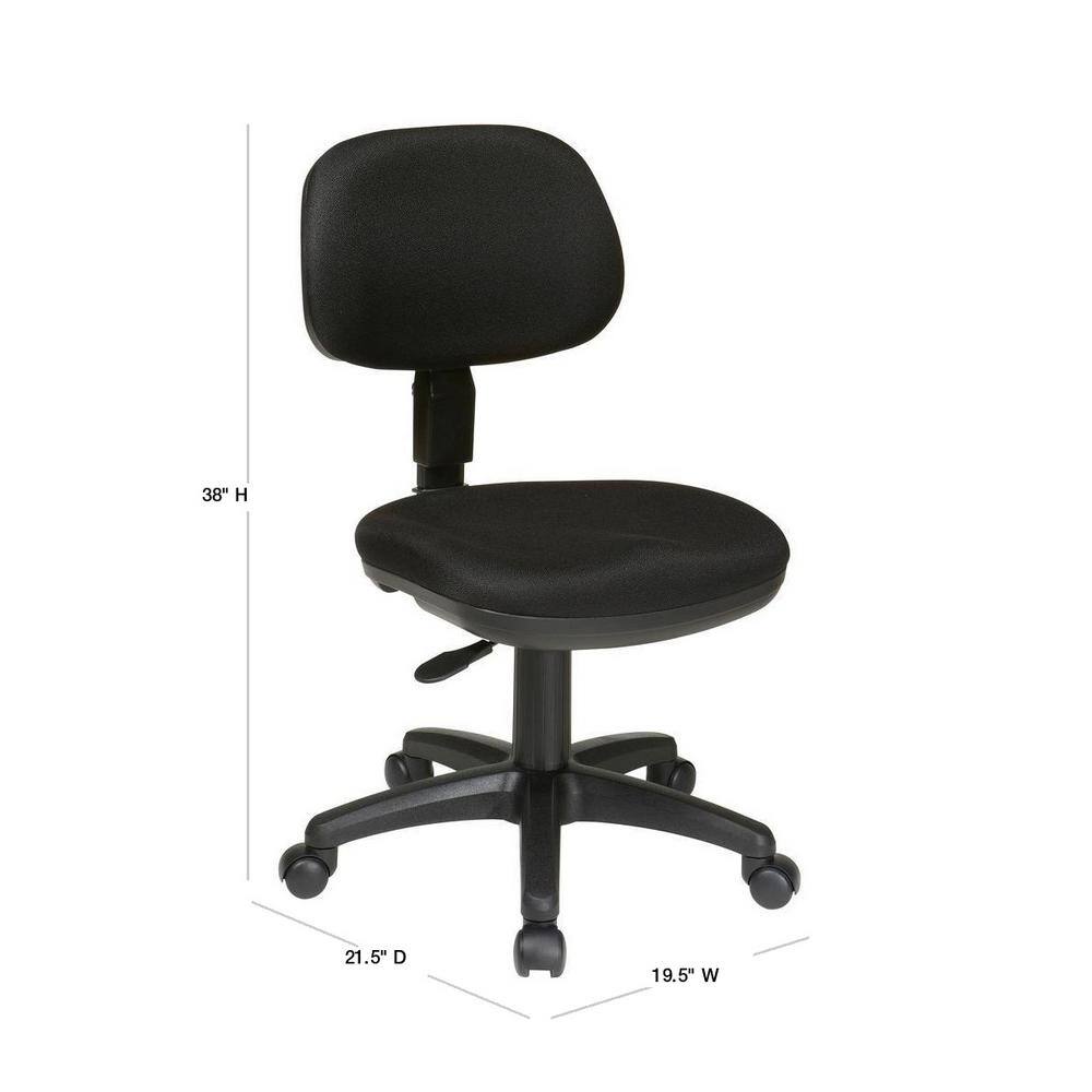 Swivel Armless Black Fabric Task Chair with Metal Frame