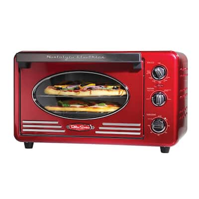 Retro Series 12-Slice Red Convection Toaster Oven with Built-in Timer