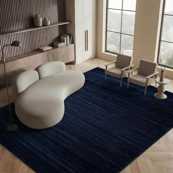 Vision 12 ft. x 12 ft. Square Navy Solid Marle Area Rug