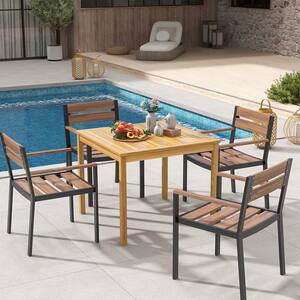 Patio Dining Table Acacia Wood Square Outdoor Bistro with 1.9 in. Umbrella Hole Yard