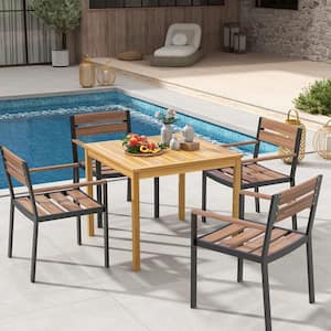 Patio Dining Table Acacia Wood Square Outdoor Bistro with 1.9 in. Umbrella Hole Yard