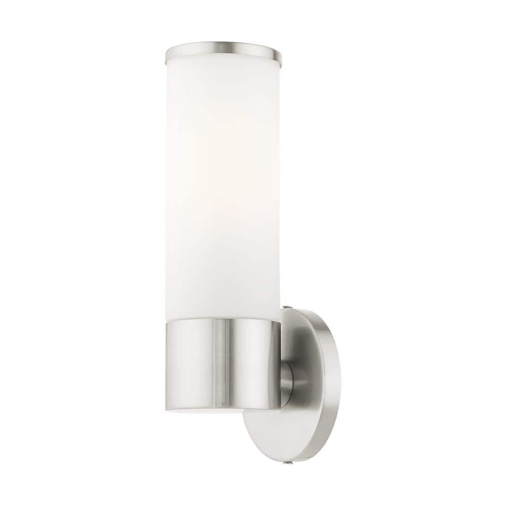 Sleek Urban Brushed Nickel 1-Light Sconce with Satin Opal White Glass
