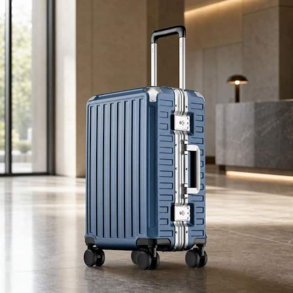 Numhew 20 in. Blue Carry On Luggage with Spinner Wheels, Aluminum