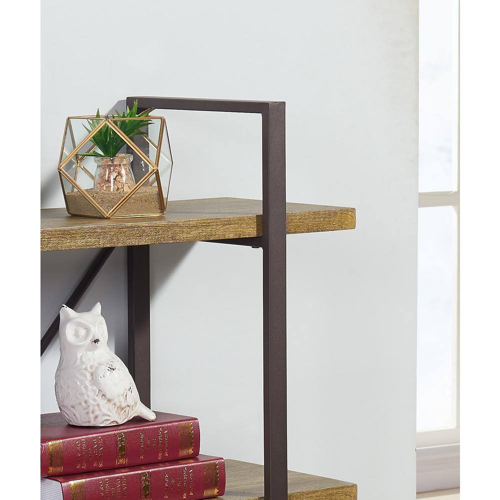 Rustic Brown Wooden Three-Level Bookshelf - 43"W x 16"L