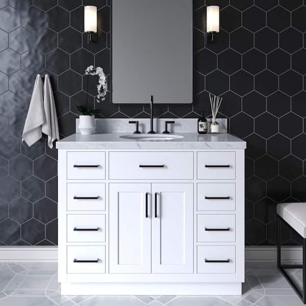 ARIEL Hepburn 43 in. W x 22 in. D x 36 in. H Bath Vanity in White with Carrara Marble Vanity Top in White with White Basin