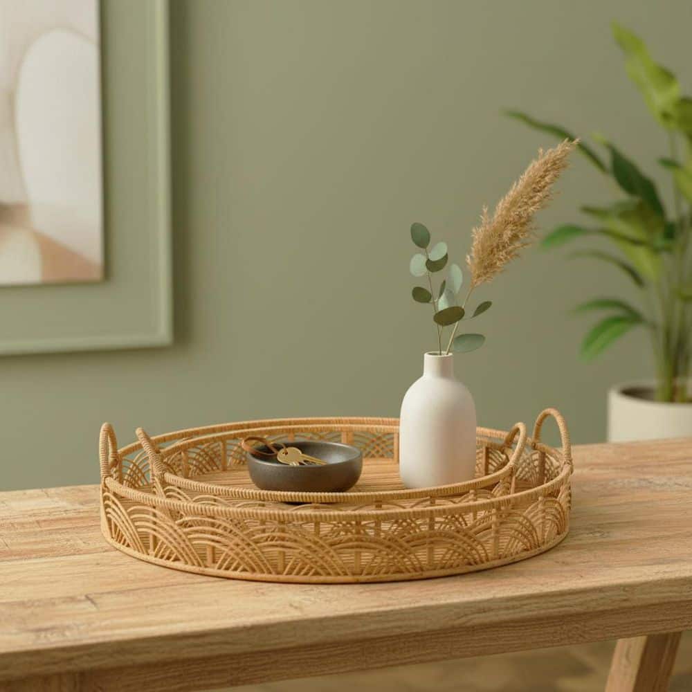 Sagebrook Home Bamboo 24/30 in. Round Trays in Natural (Set of 2