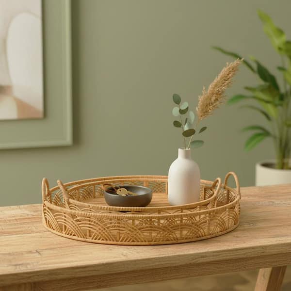 Bamboo 24/30 in. Round Trays in Natural (Set of 2)