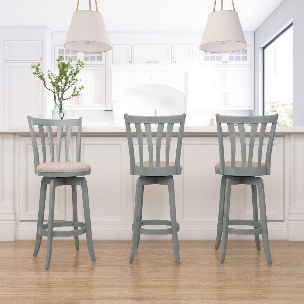 Savana 30" Blue Wirebrush Cream Swivel Wood Barstool