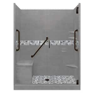 Newport Freedom Grand Hinged 34 in. x 60 in. x 80 in. Center Drain Alcove Shower Kit in Wet Cement and Black Pipe