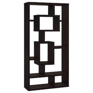 Howie 70.75 in. Tall Cappuccino Wood 10-Shelf Geometric Accent Bookcase