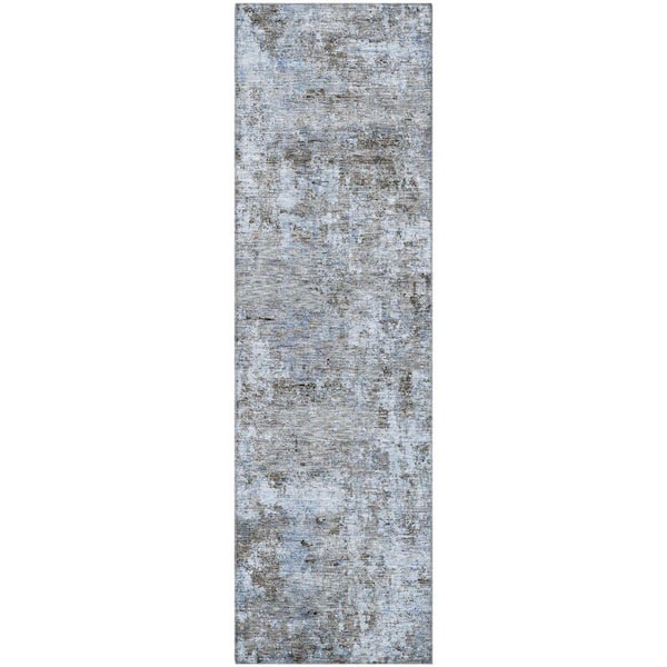 Mayfield Premium Machine Washable Abstract AMF2061 Blue 2 ft. x 7 ft. Runner Rug