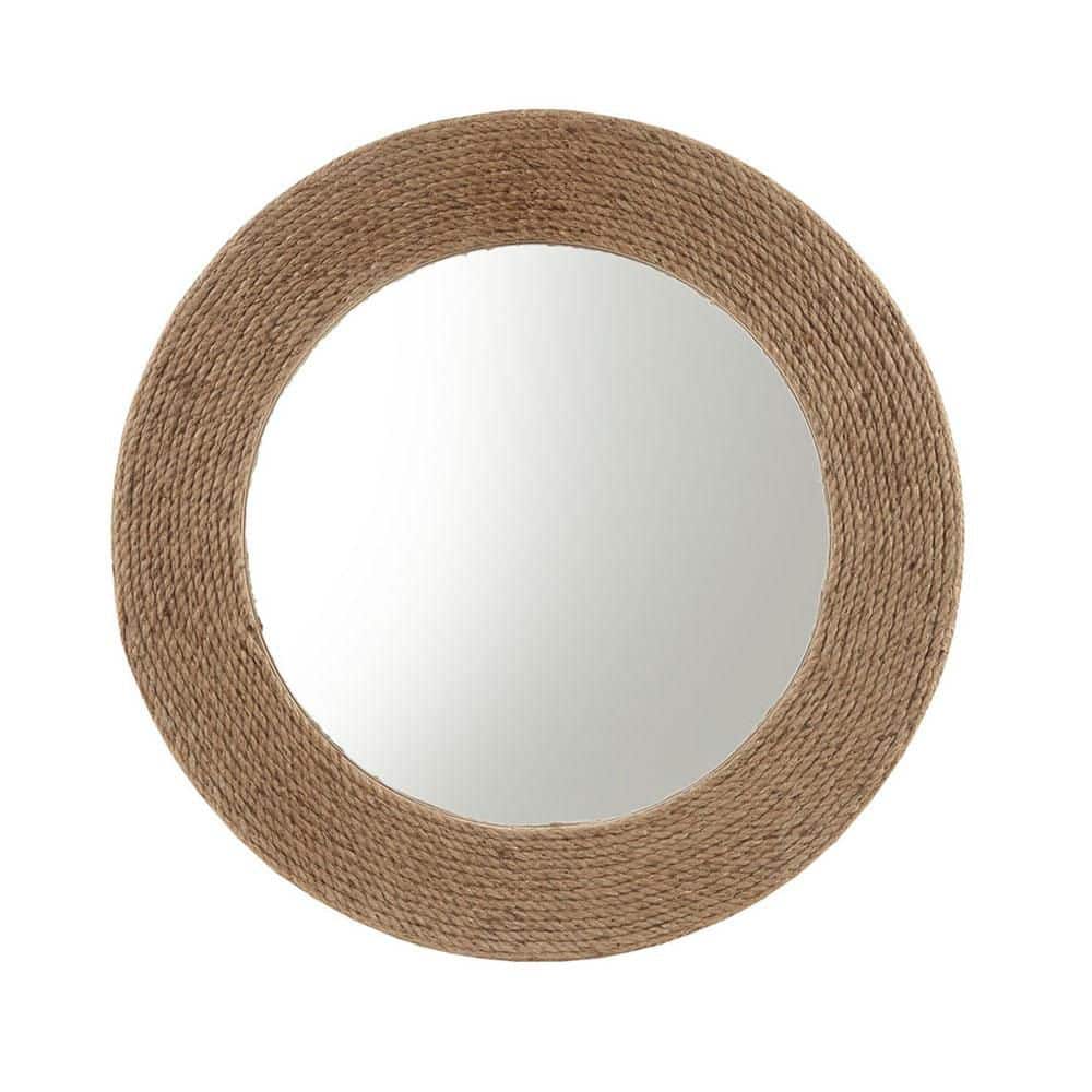 Brown 26 in. W x 26 in. H Art Deco Round MDF Framed Mirror Wall Mirror Wall